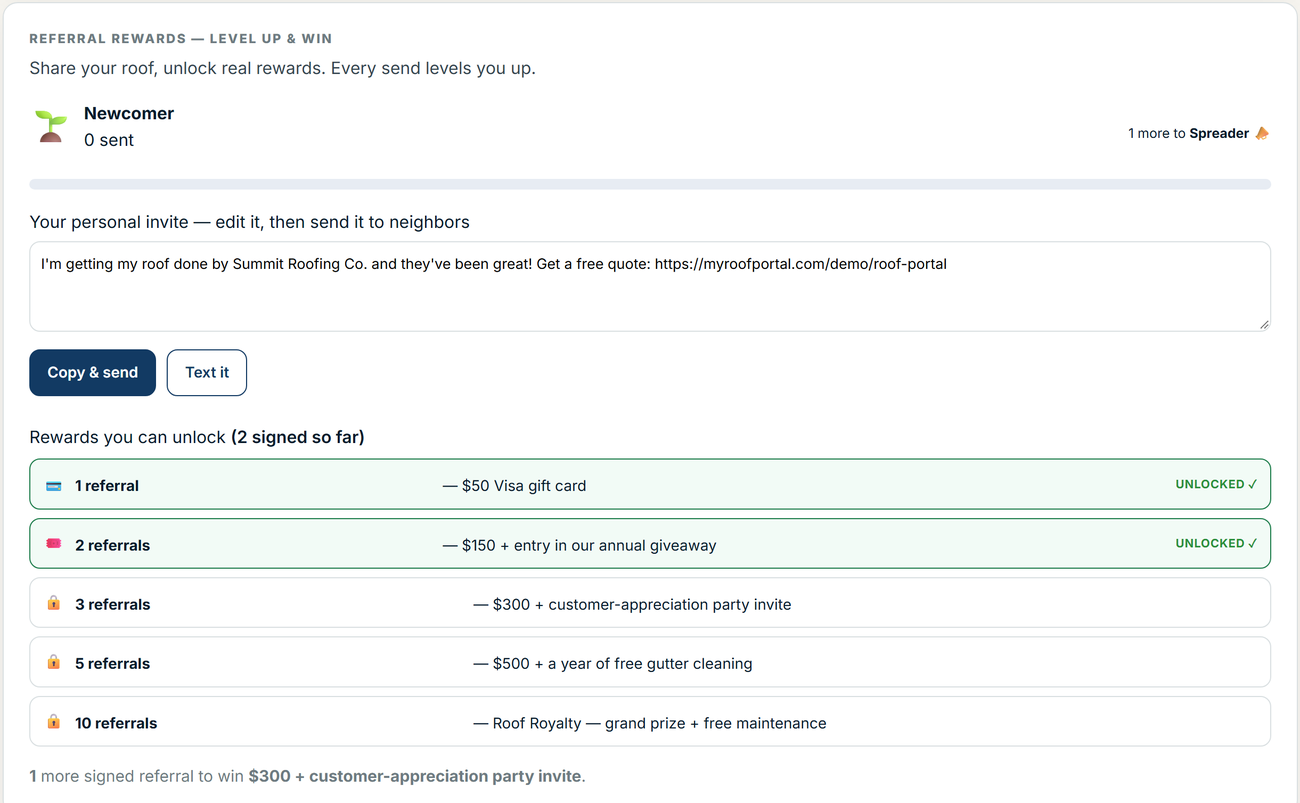 Referral rewards screen showing progress toward unlocking rewards
